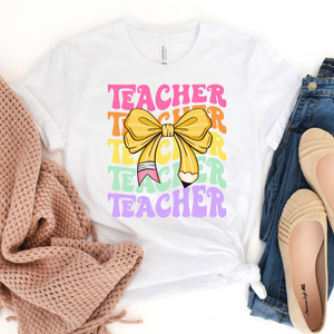 Teacher Retro Pencil Bow