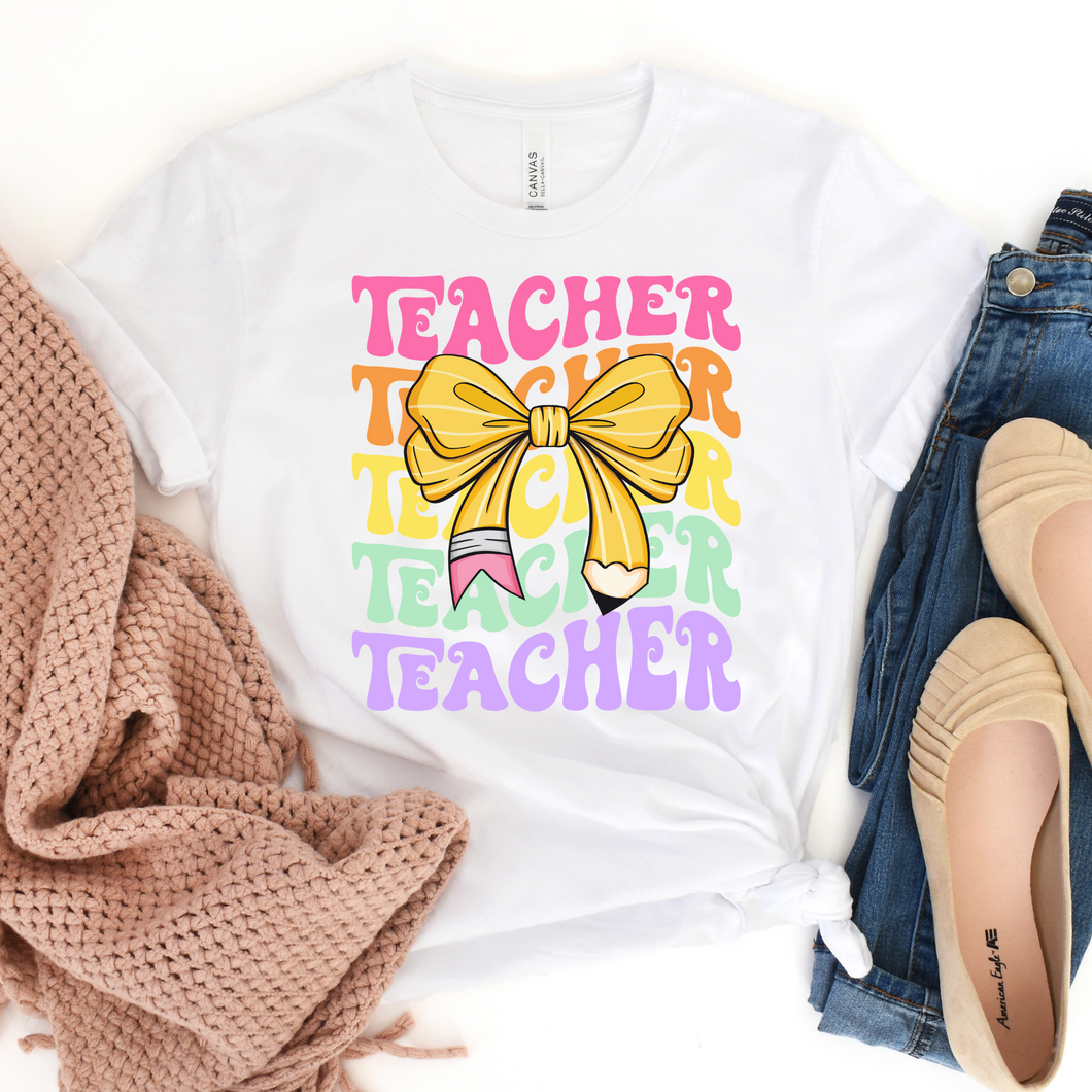 Teacher Retro Pencil Bow