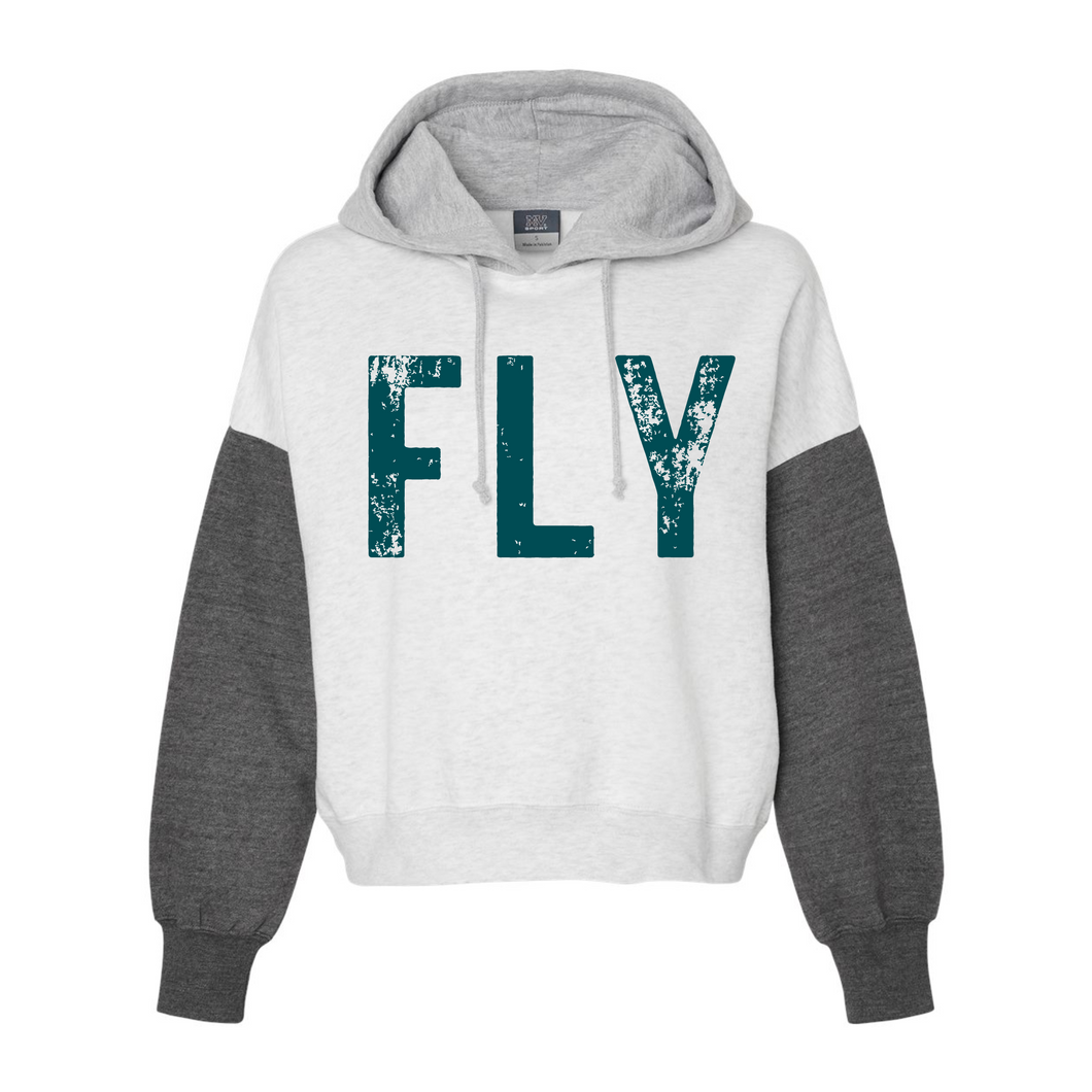 FLY (Distressed) Crop Color Block Hoodie