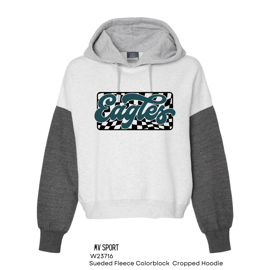 Retro Eagles Checkered Crop Hoodie